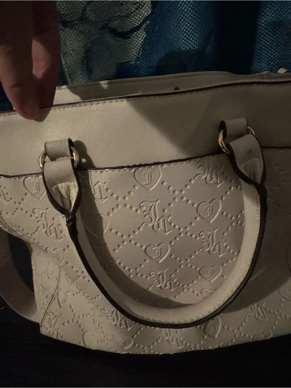 Juicy Couture Ivory Embossed Satchel with Crystal Logo